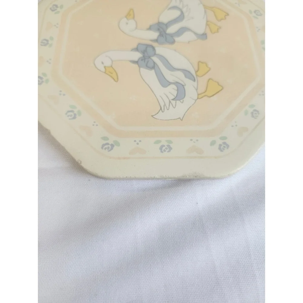 Vintage Ceramic Goose Trivet Hot Pot Tile Cork Backing Country Farmhouse Decor